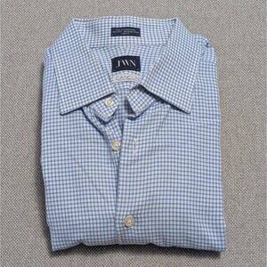 JWN Canclini Dress Shirt Men's Vintage Blue White Check 17 34/35 100% Cotton